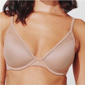 ThirdLove Classic Uplift Plunge Mesh Push Up Bra Nude Tan 36D Adjustable Straps